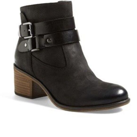 FRANCO SARTO GENUINE LEATHER ANKLE MOTO BOOTS A LINDEN BLACK SIZE 9 - Picture 1 of 9